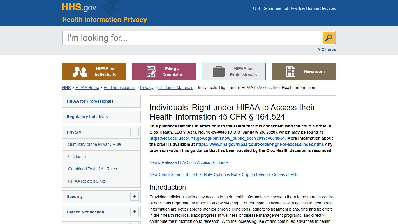 Individuals’ Right under HIPAA to Access their Health Information